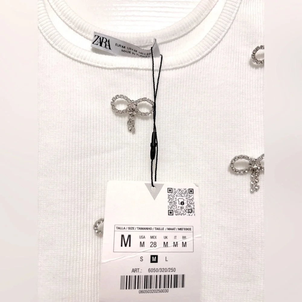 NWT ZARA Ribbed Tank With Rhinestone Bows - Picture 10 of 12